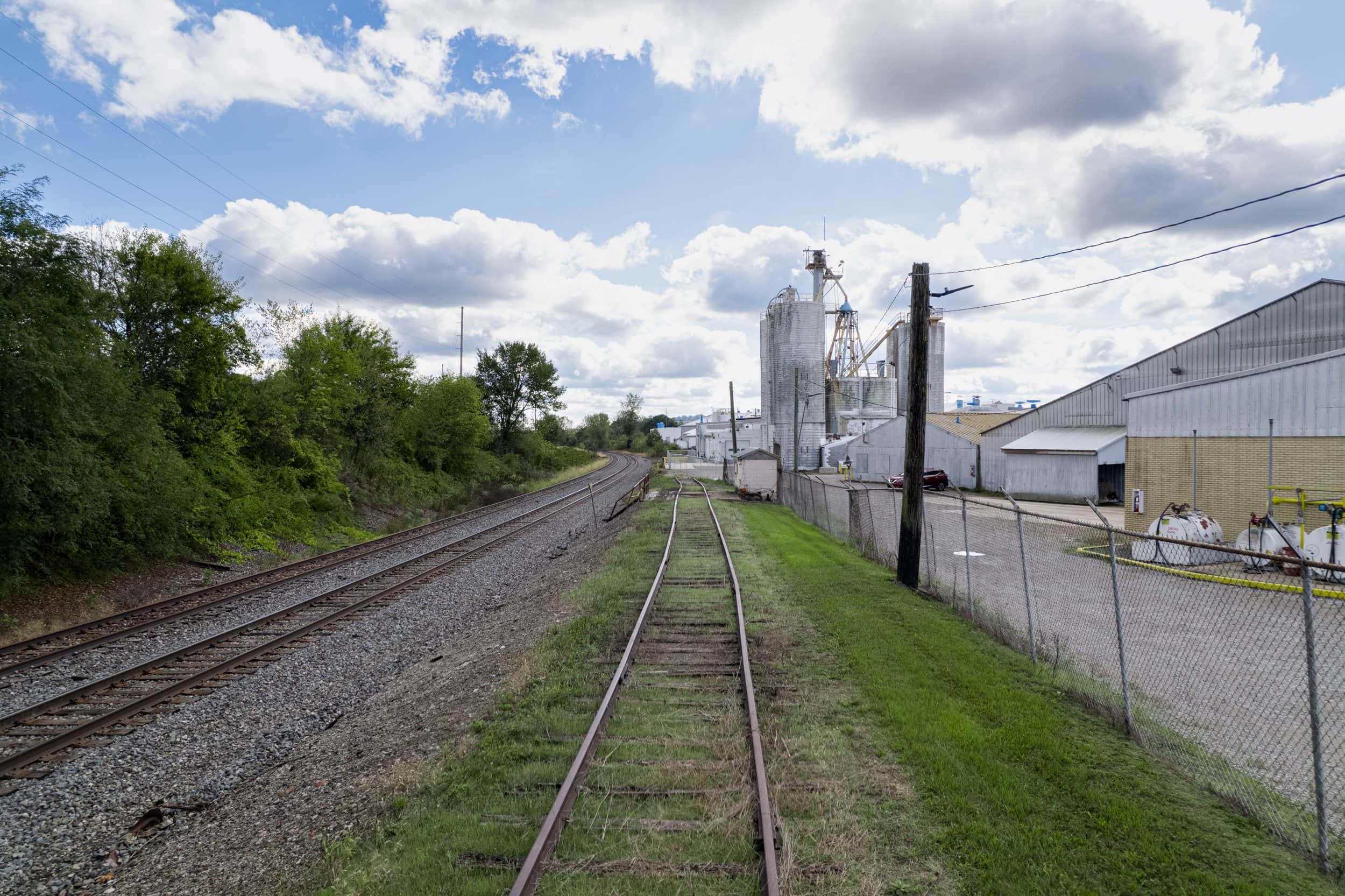 Rail line running alongside the MCMILLANCO campus and silos in Perrysville, Ohio